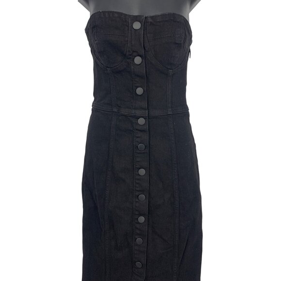 Zara Small Black Denim Bustier Dress Strapless Button Midi Women Jean NWT New - Picture 2 of 10